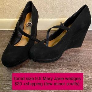 Torrid Mary Jane Black Suede Wedges